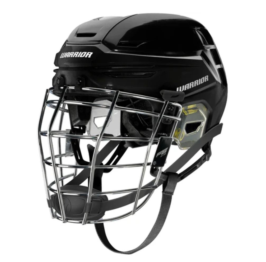 WARRIOR ALPHA PRO HELMET AND LACROSSE FACEMASK COMBO, Colour: BLACK HELMET/CHROME CAGE, Size: LARGE