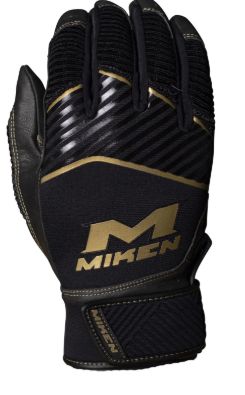 MIKEN PRO SERIES SLO-PITCH BATTING GLOVES ADULT, Size: Large, Colour: BLACK/GOLD