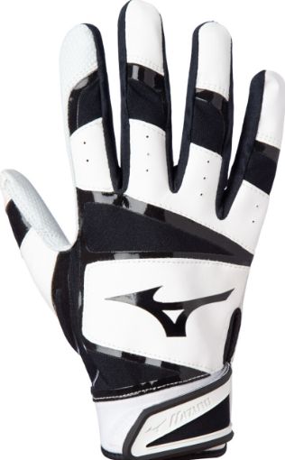 MIZUNO 303 BATTING GLOVES, Colour: WHITE/BLACK, Size: LARGE