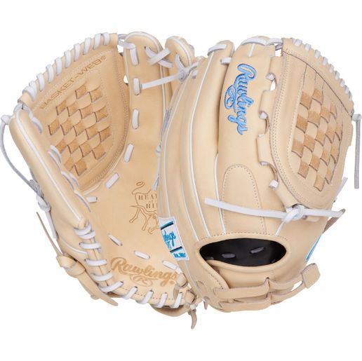RAWLINGS &quot;HEART OF THE HIDE&quot; SERIES 12.5&quot; PRO125SB-3C RHT SOFTBALL GLOVE - BLONDE/WHITE/CAROLINE BLUE