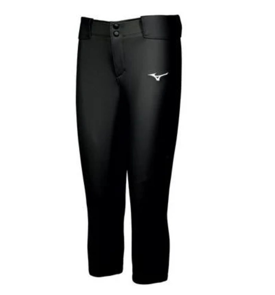 MIZUNO WOMEN&#39;S BELTED STRETCH SOFTBALL PANT, Colour: Black, Size: XS