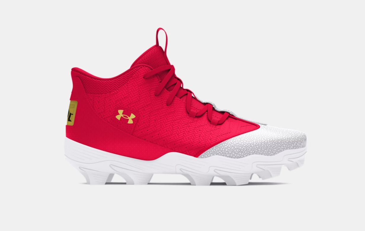 Under Armour Harper 9 RM Baseball Cleat, Colour: Red/White, Size: 6.5