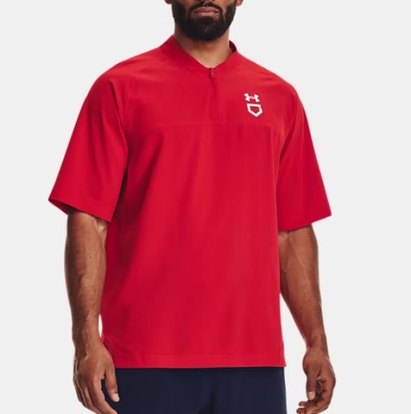 UNDER ARMOUR Men&#39;s Utility Short Sleeve Cage Jacket, COLOR: RED, Size: L