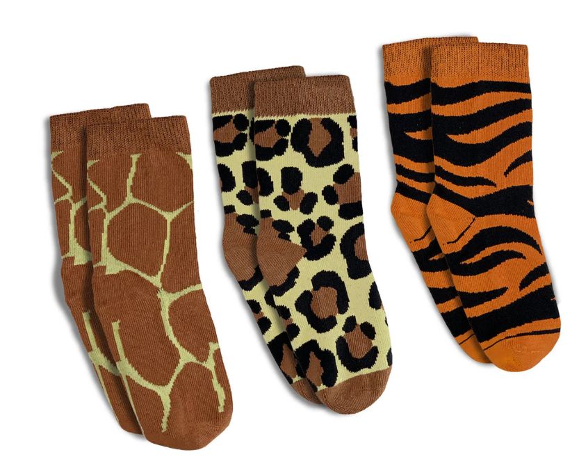 Good Luck Socks - Kids 3 pack, STYLE: Giraffe Leopard and Tiger, Size: 4-7years