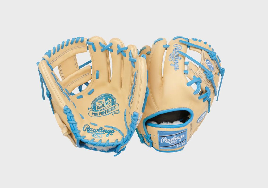 RAWLINGS PRO PREFERRED BASEBALL GLOVE - 11.5&quot; - RHT - CAMEL/COLUMBIA BLUE - R00713004