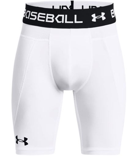 Under Armour Boys Utility Sliding Shorts w/ Cup, Colour: WHITE/BLACK, Size: YLG
