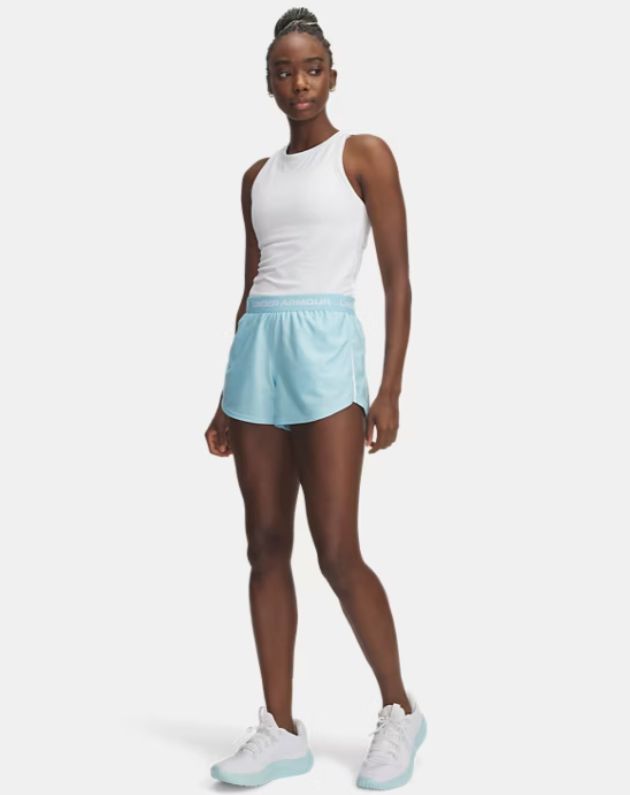 Under Armour Women&#39;s Tech Play Up 3&quot; Inseam Shorts, Colour: Light blue, Size: Small