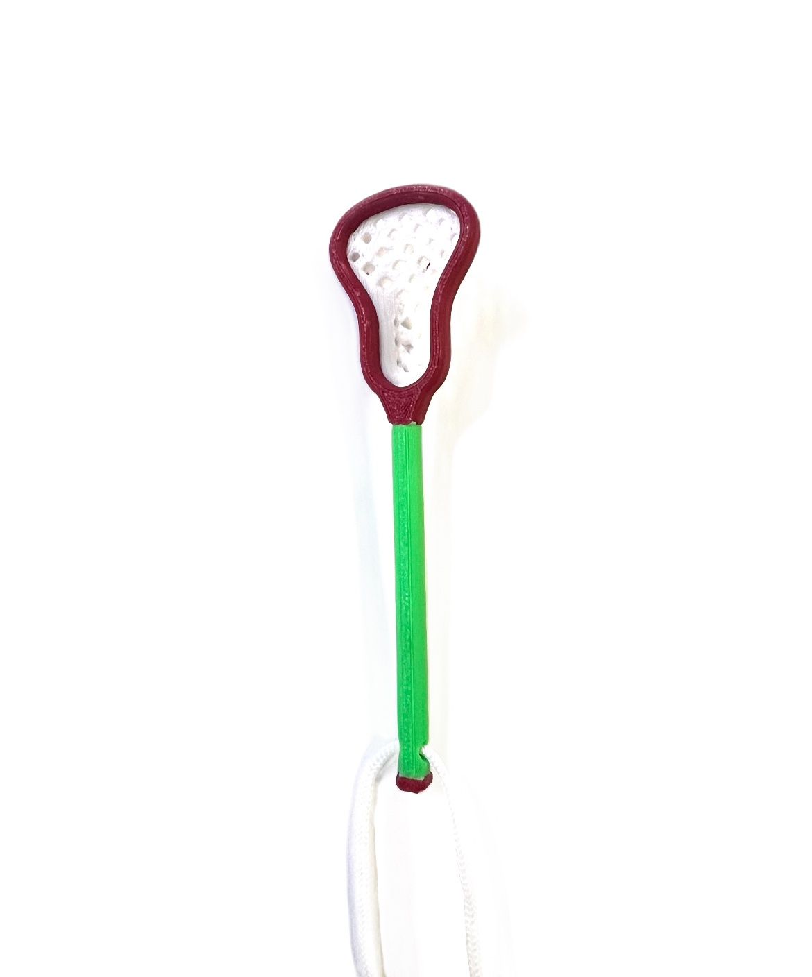 SPORTS CHRISTMAS ORNAMENTS, ORNAMENT: LACROSSE STICK - GREEN SHAFT/RED HEAD