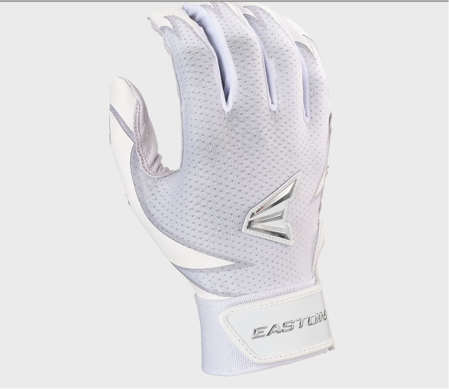 EASTON PRO SLO-PITCH BATTING GLOVES ADULT, Colour: WHITE/WHITE/SILVER, Size: LARGE