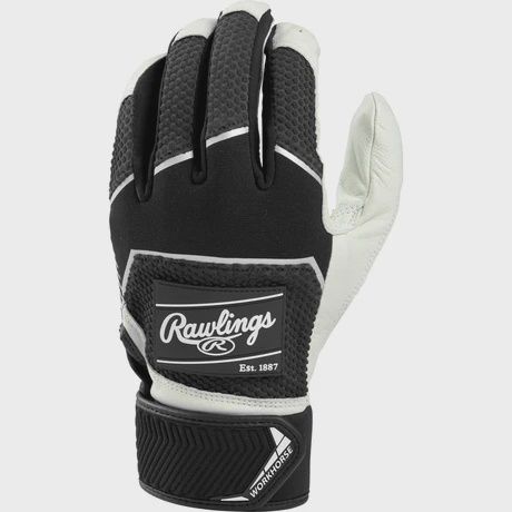 RAWLINGS WORKHORSE PRO ADULT BASEBALL BATTING GLOVES, Colour: BLACK, Size: LARGE