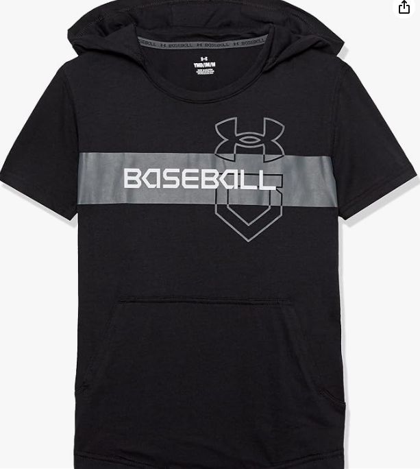 Under Armour Boys Short Sleeve Baseball Hoodie, Colour: BLACK, Size: YLG