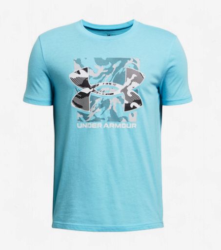 UNDER ARMOUR BOYS BOX LOGO CAMO T SHIRT SKY BLUE, Size: YLG