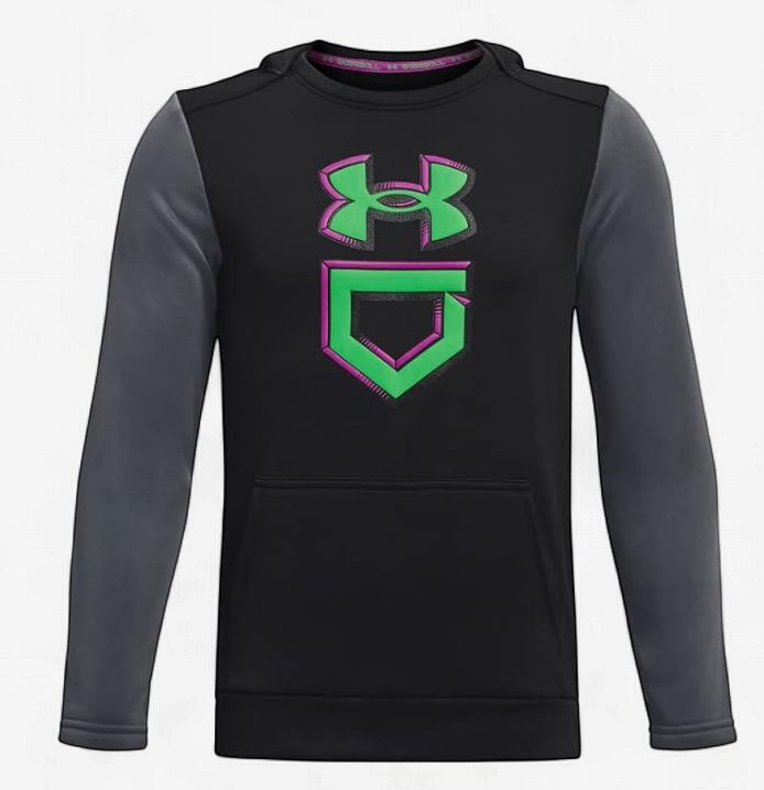 UNDER ARMOUR BOYS Baseball Graphic Hoodie, Colour: Black/Jet Gray/Extreme Green, Size: YLG