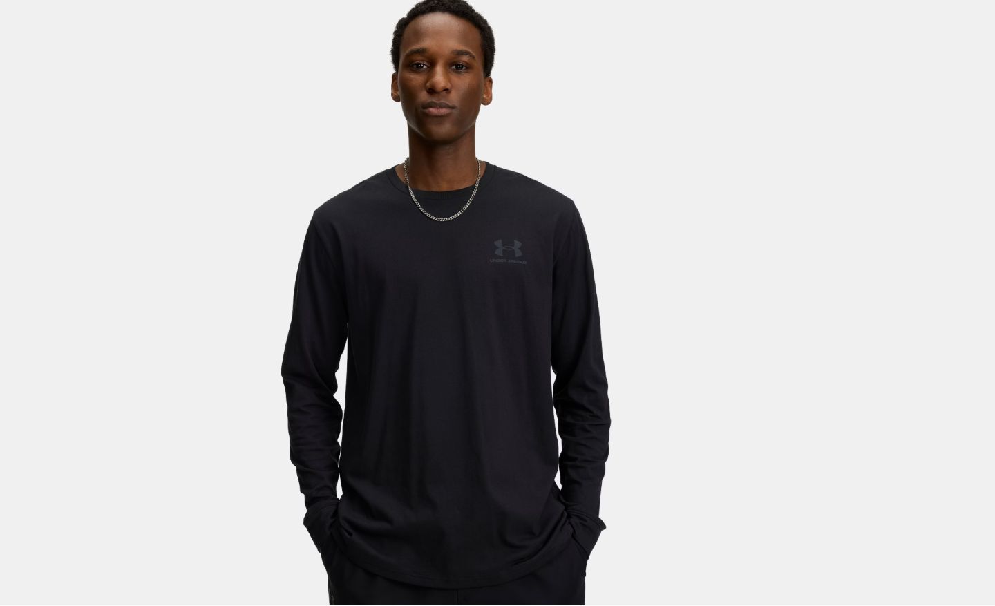UNDER ARMOUR MENS SPORTSTYLE LEFT CHEST LONG SLEEVE, Colour: BLACK, Size: Large