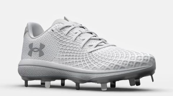 Women's UA Glyde 2 MT Softball Spikes/Cleats, COLOR: WHT/GOLD, Size: 9.5
