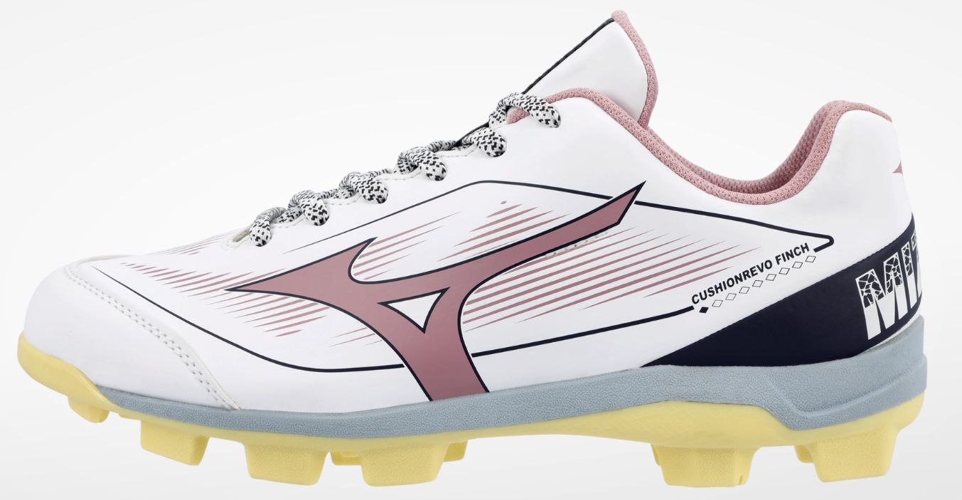 Mizuno Cushionrevo Diamond Finch Tpu Softball Cleat, Colour: Wht/Pink/Yllw, Size: 7