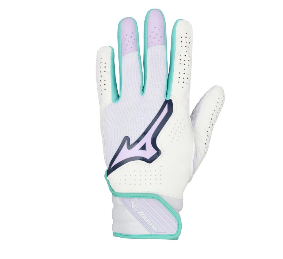 MIZUNO FINCH YOUTH SOFTBALL BATTING GLOVES, Colour: White/Lavender/Mint, Size: Youth Med