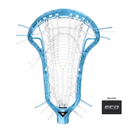 CUSTOM STRUNG East Coast Dyes Halo Frost Women's Field Lacrosse Head - Armor Mesh Valkyrie Pocket, Ball Glove Colour: White Mesh &amp; Crosslace/Carolina Blue Sidewall