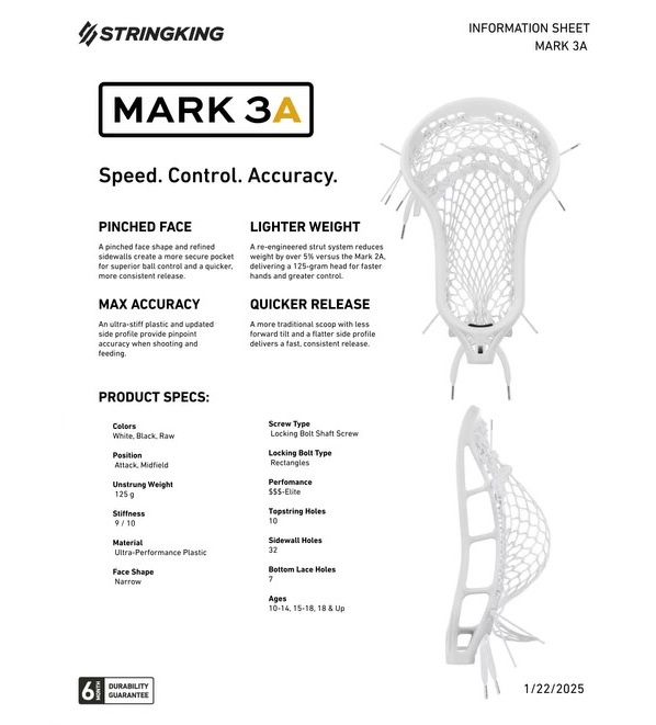 Stringking Mark 3A Lacrosse Head - Strung