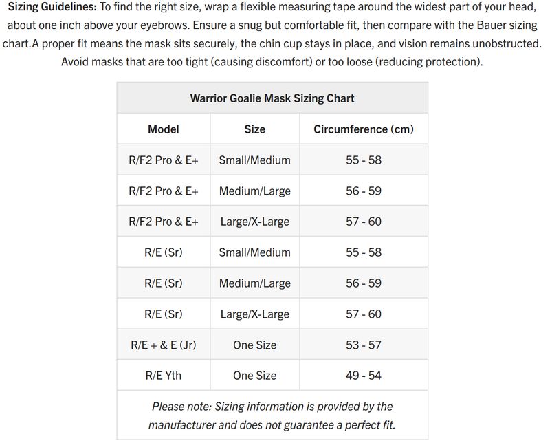 WARRIR F2E CERTIFIED SQUARE BAR GOALIE MASK HELMET