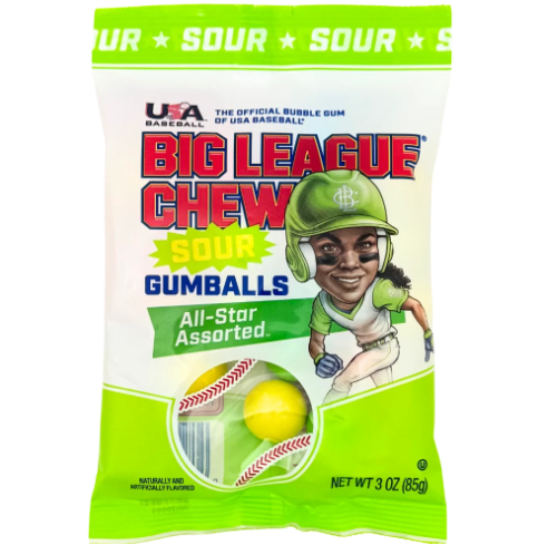 BIG LEAGUE CHEW SOUR GUMBALLS - 12 BALL BAG