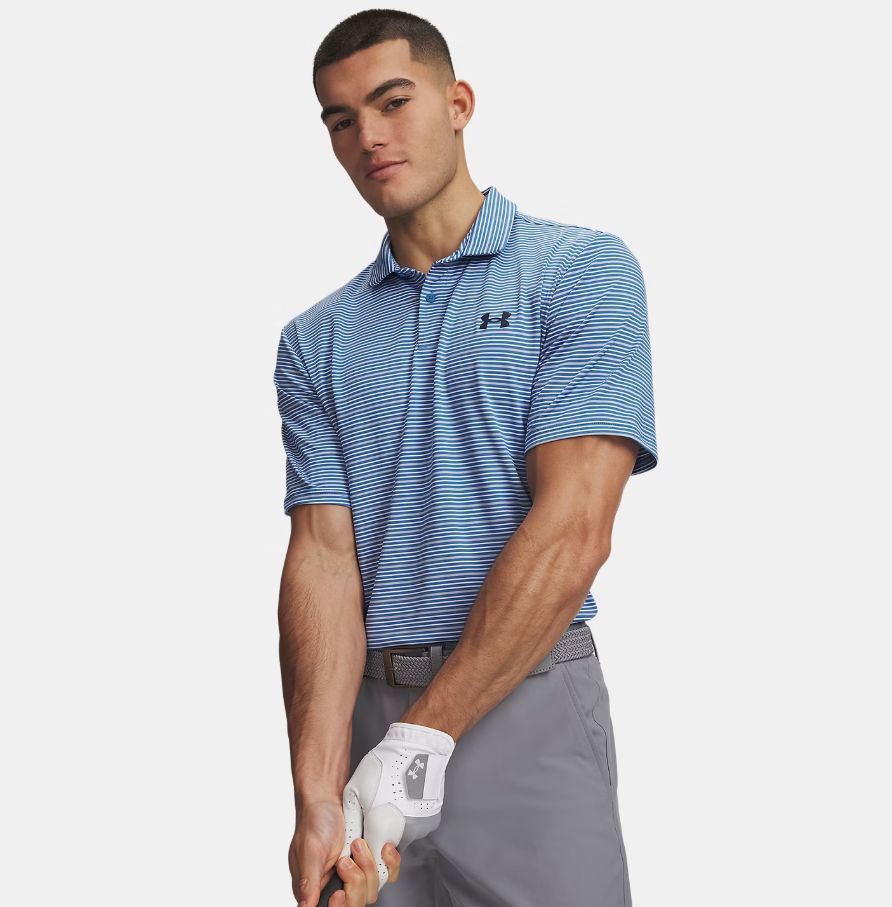 Under Armour Matchplay Stripe Men's Polo, Colour: Blue/Grey/White, Size: LG