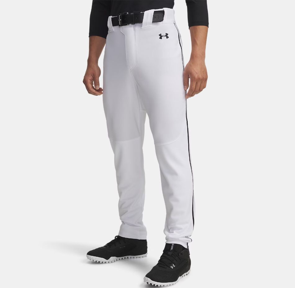 Under Armour Utility Pro Piped Men's Tapered Baseball Pants, Colour: White/Black Piping, Size: LG