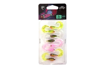 FOX RAGE MICRO GRUB TAIL UV MIXED COLOUR PACK X 8