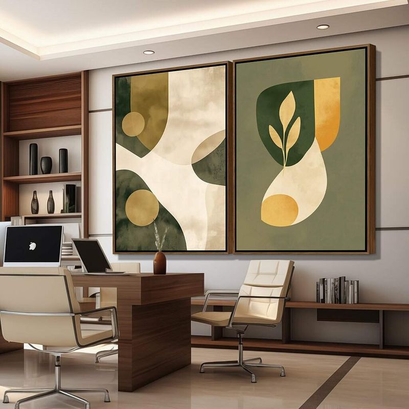 Dupla de Quadros Abstrato Botânico com Tons Terrosos
