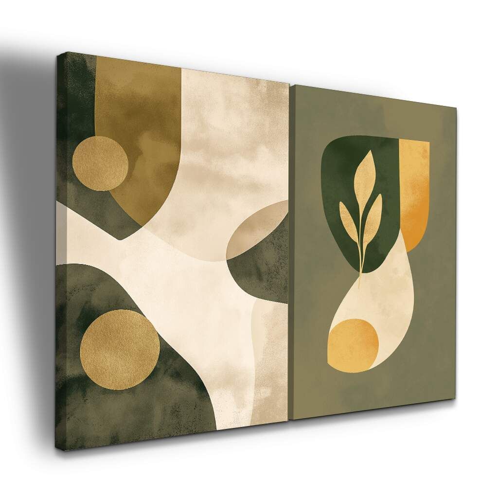 Dupla de Quadros Abstrato Botânico com Tons Terrosos, Escolha a Medida (LxA): dupla-60x90cm-cada.jpg, Escolha a Moldura: borda-infinita--sem-moldura-.jpg