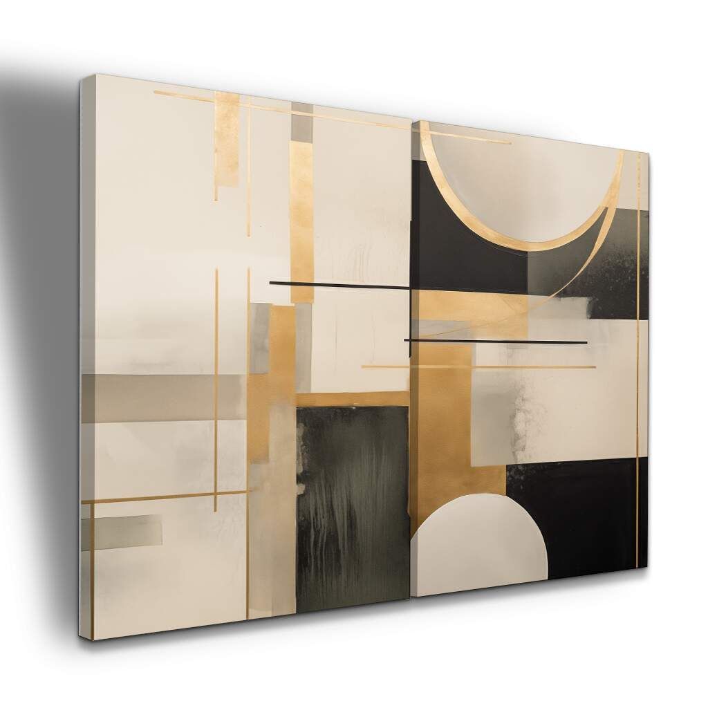 Dupla de Quadros Abstrato Geométrico em Ouro Moderno, Escolha a Medida (LxA): dupla-50x70cm-cada.jpg, Escolha a Moldura: borda-infinita--sem-moldura-.jpg