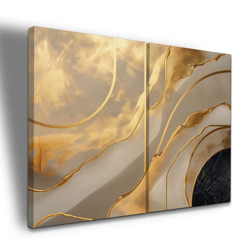Dupla de Quadros Abstrato Linhas Douradas Luxo, Escolha a Medida (LxA): dupla-60x90cm-cada.jpg, Escolha a Moldura: borda-infinita--sem-moldura-.jpg