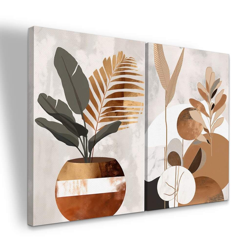 Dupla de Quadros Abstrato Moderno Boho Tons Claros e Cobre, Escolha a Medida (LxA): dupla-75x100cm-cada.jpg, Escolha a Moldura: borda-infinita--sem-moldura-.jpg