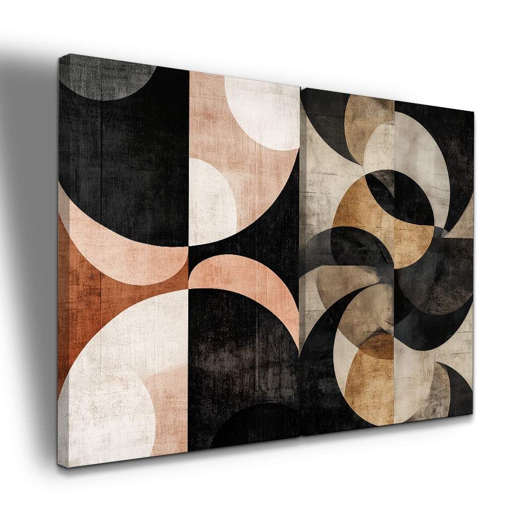 Dupla de Quadros Abstratos Círculos em Tons Terrosos e Neutros, Escolha a Medida (LxA): dupla-60x90cm-cada.jpg, Escolha a Moldura: borda-infinita--sem-moldura-.jpg