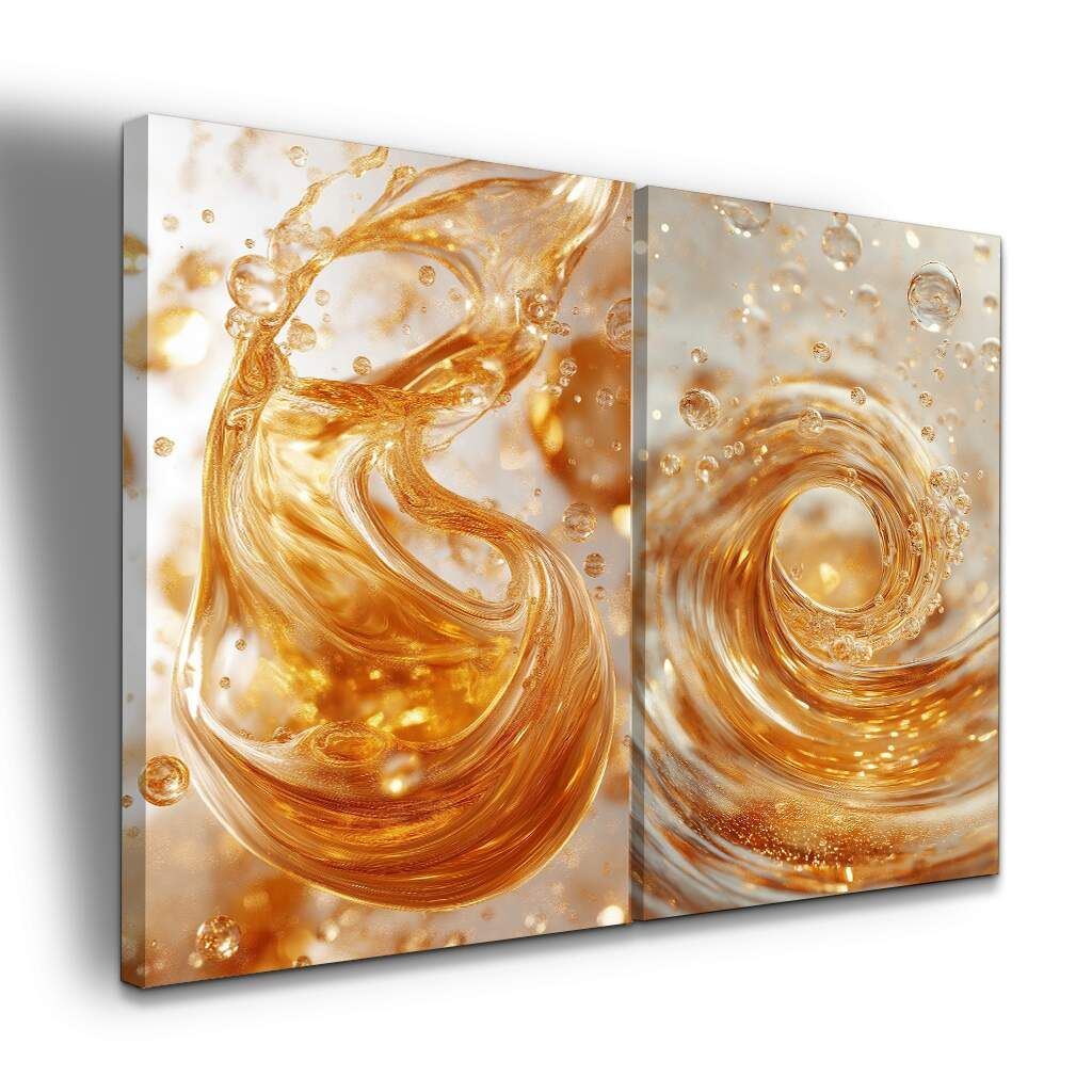 Dupla de Quadros Arte Abstrata de Movimento Líquido em Ouro, Escolha a Medida (LxA): dupla-75x100cm-cada.jpg, Escolha a Moldura: borda-infinita--sem-moldura-.jpg