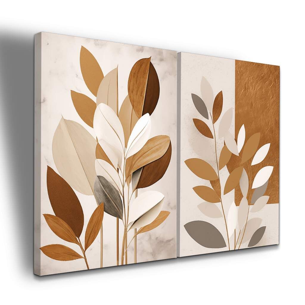 Dupla de Quadros Arte Abstrata Folhagem em Terrosos Minimalista, Escolha a Medida (LxA): dupla-60x90cm-cada.jpg, Escolha a Moldura: borda-infinita--sem-moldura-.jpg