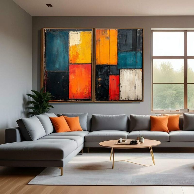 Dupla de Quadros Arte Abstrata Geométrica Vibrante Cores Moderna