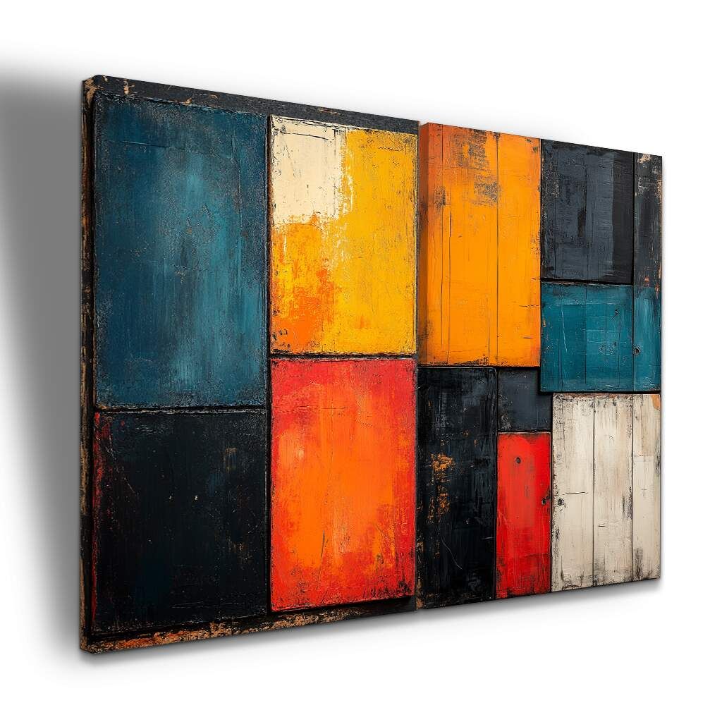 Dupla de Quadros Arte Abstrata Geométrica Vibrante Cores Moderna, Escolha a Medida (LxA): dupla-60x90cm-cada.jpg, Escolha a Moldura: borda-infinita--sem-moldura-.jpg
