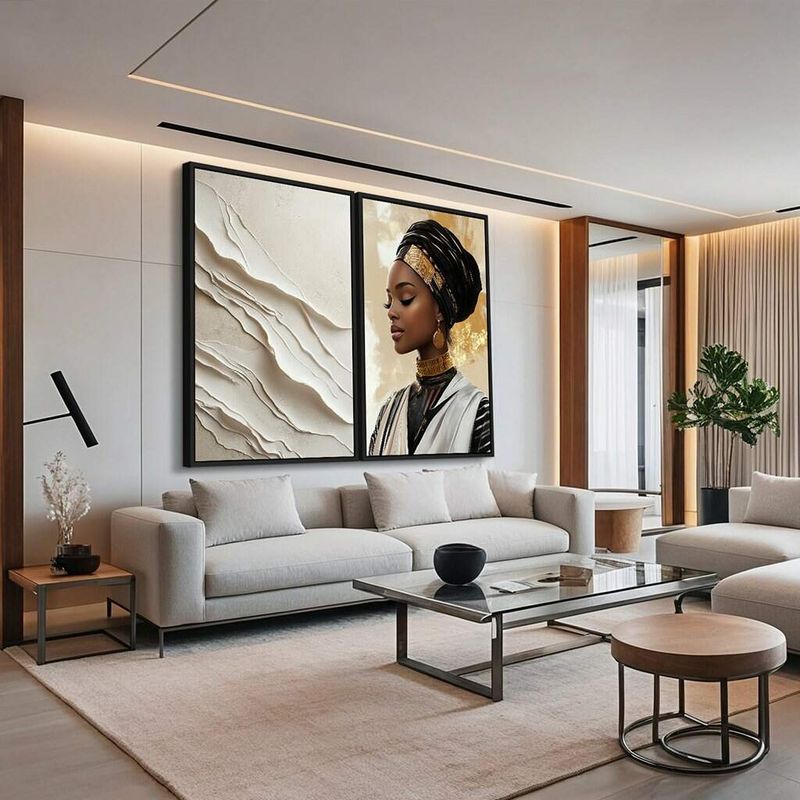Dupla de Quadros Beleza Africana e Abstrato Orgânico Arte Contemporânea com Elegância Étnica