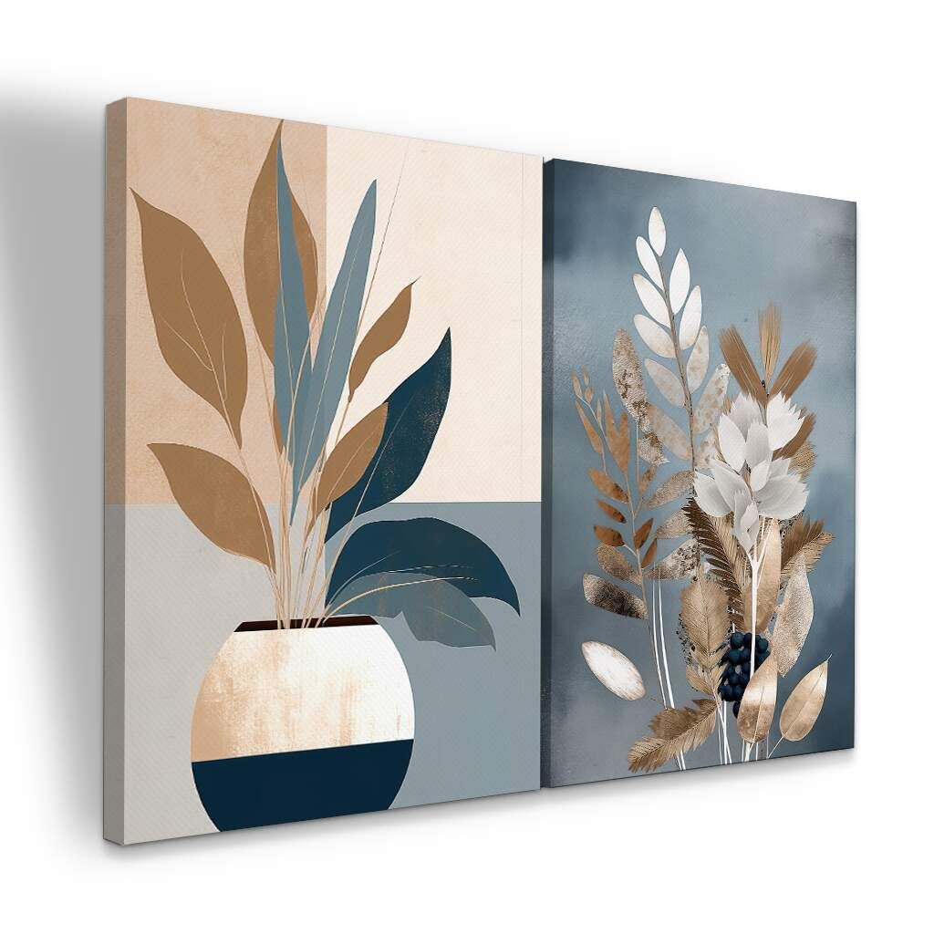 Dupla de Quadros Boho Abstrato Moderno Tons de Azul, Escolha a Medida (LxA): dupla-60x90cm-cada.jpg, Escolha a Moldura: borda-infinita--sem-moldura-.jpg