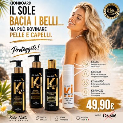 KIT ON BOARD: KI KURL + KI REPAIR + KI SHAMPOO + CREMA VISO SOLARE 50 ML KIT ON BOARD: KI KURL + KI REPAIR + KI SHAMPOO + CREMA VISO SOLARE 50 ML