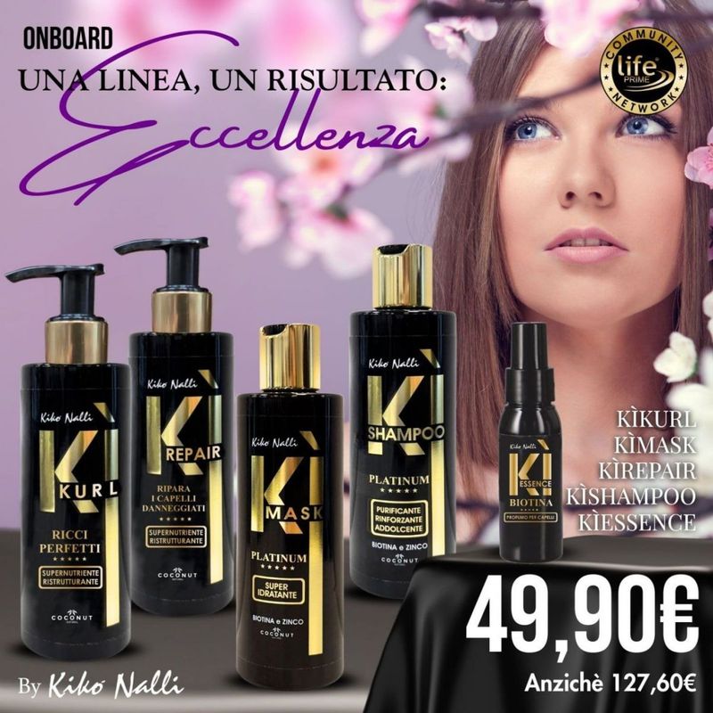 KIT ON BOARD: KI-KURL + KI-MASK + KI-REPAIR + KI-SHAMPOO + KI-ESSENCE