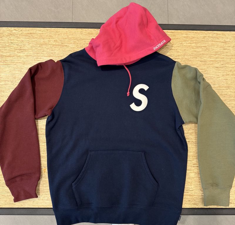 Supreme S Logo Colorblocked Hooded Sweatshirt