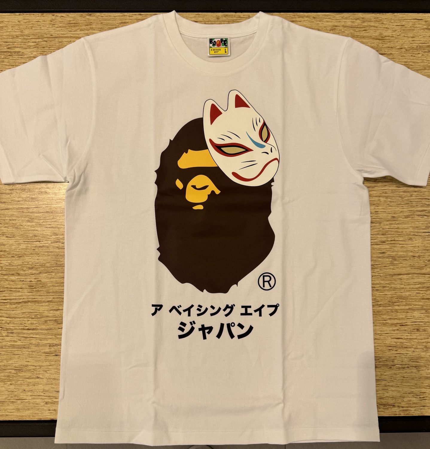 Bape Japanese fox mask tee white