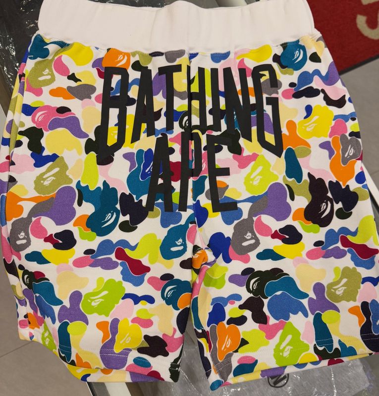 Bape multi camo NYC Logo sweat shorts white