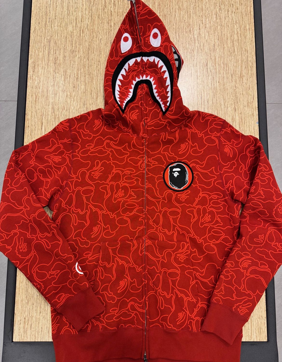 Bape 30th anniversary line camo shark full zip hoodie red