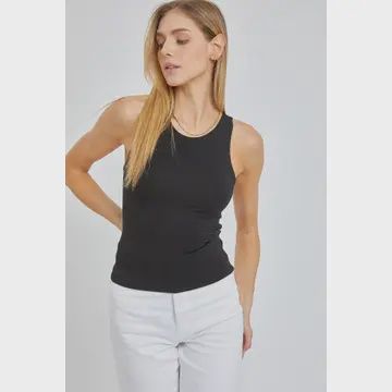 BASIC ROUND NECK TANK, Color: BLACK, Size: SM