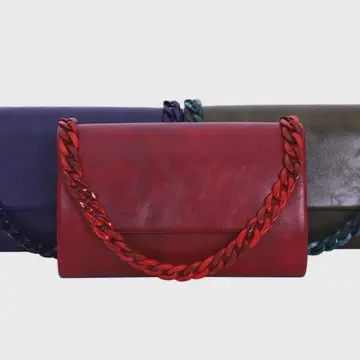 Faux Leather Clutch Handbag with Chain Link