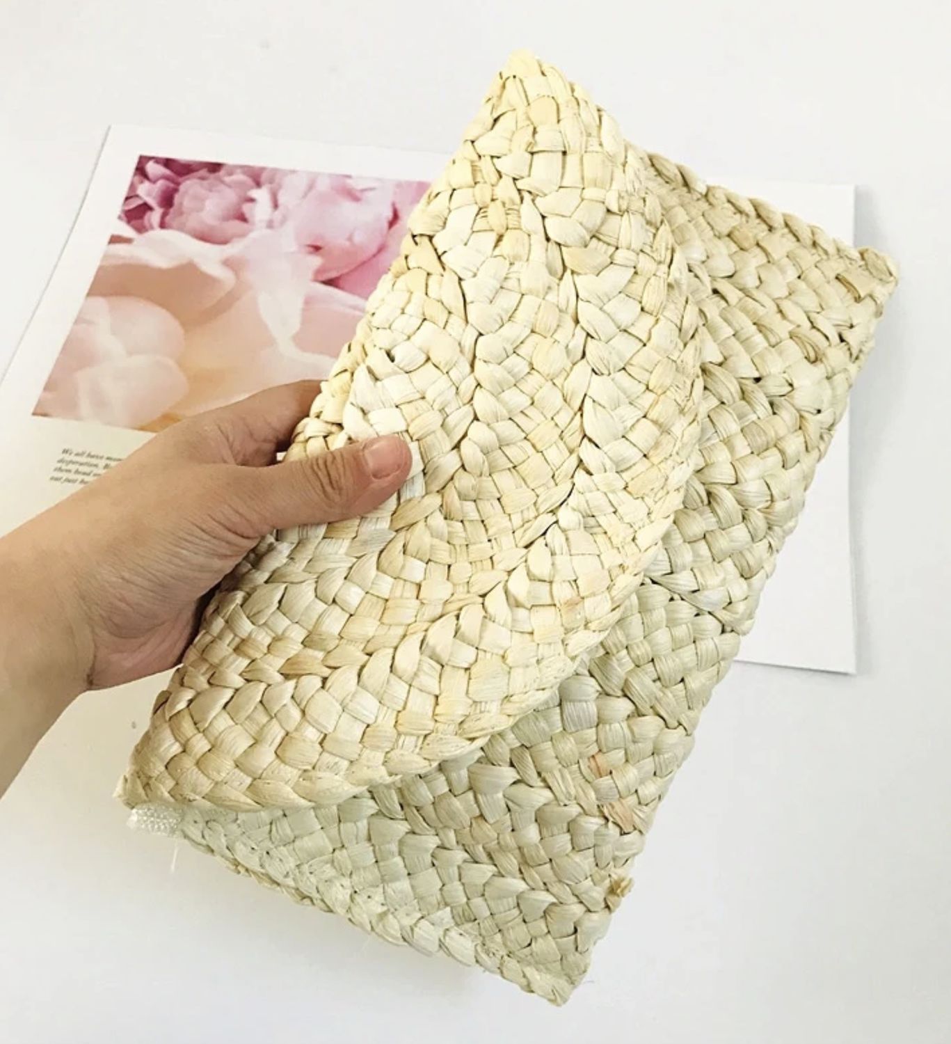 WEAVED CLUTCH, Color: BEIGE, Size: OS