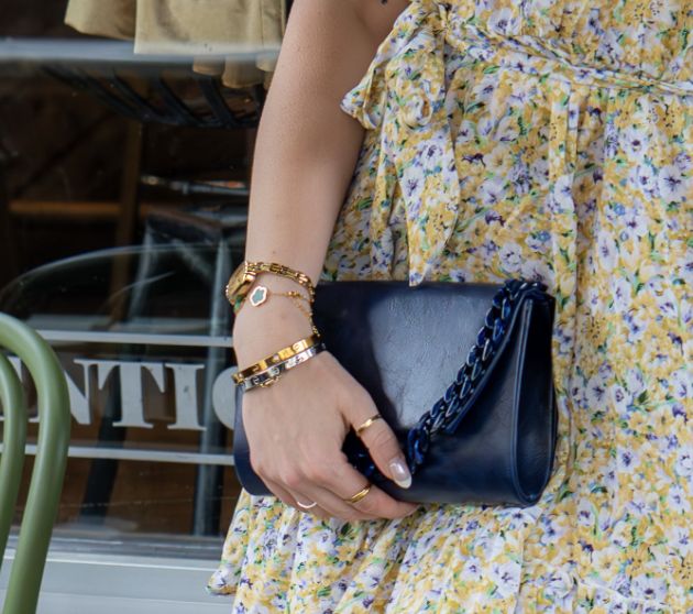 Faux Leather Clutch Handbag with Chain Link, Color: BLUE, Size: OS